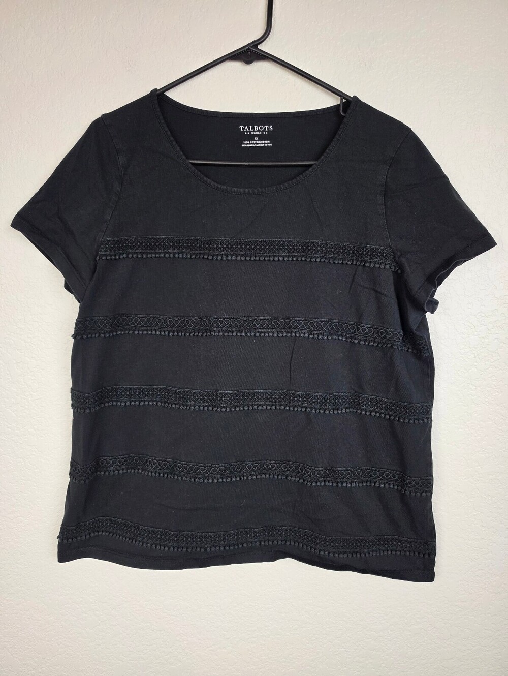 Talbots Woman Black Cotton Short Sleeve Top Size 1X